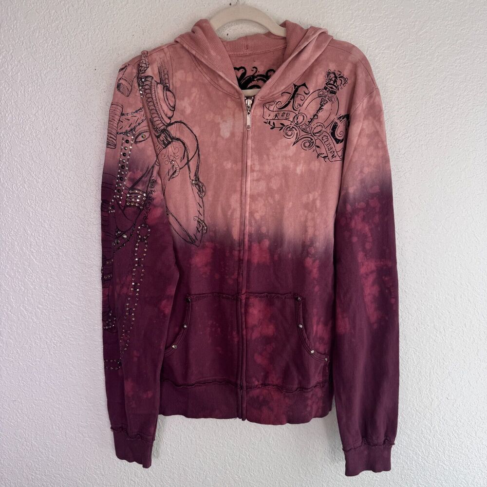 Key Closet Jacket Mens Medium Swarovski Elephant Tie Dye Zip Up Y2K Art Grunge